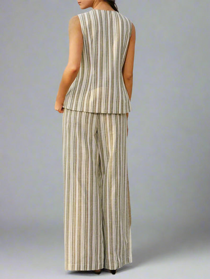 Gestreiftes ärmelloses Top mit V-Ausschnitt und Hose Zweiteiliges Set