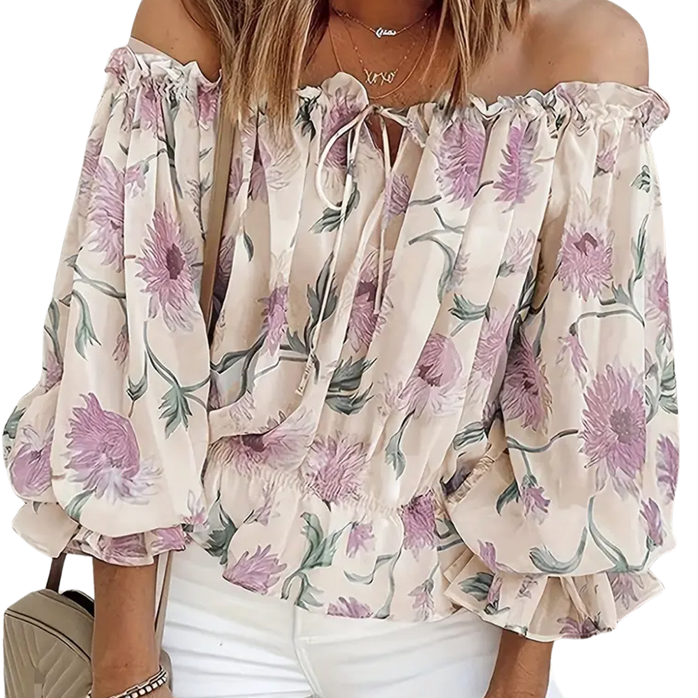 Florale Schulterfreie Bluse mit Puffärmeln