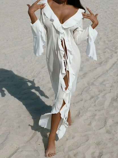 Gerafftes Langarm-Überwurfkleid für Damen