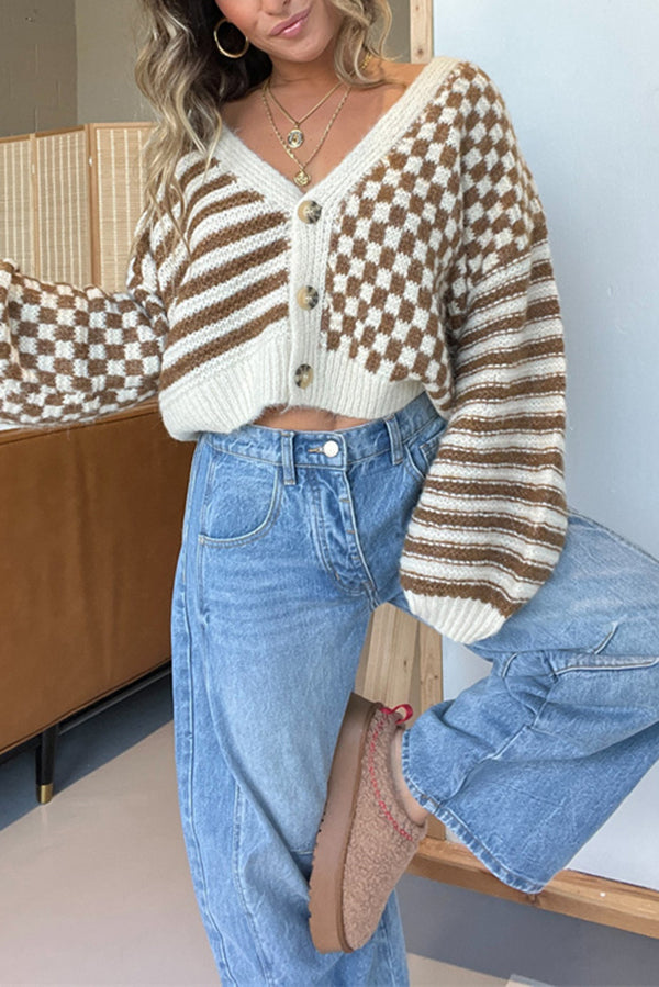 Gemütlicher Strickcardigan mit Karomuster zum Schichten