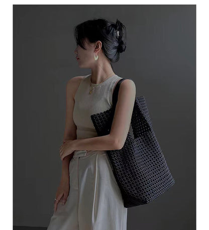 Übergroße handgewebte Leder-Tasche für den Alltag Chic