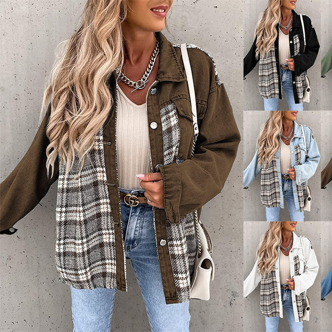 Schicke Kariertes Jacke mit Klassischem Kragen für Damen