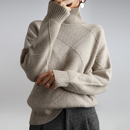 Gemütlicher geometrischer Strick-Pullover mit Rollkragen für Herbstschichten