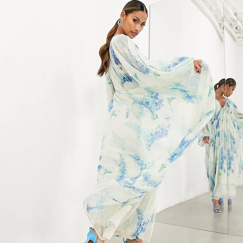 Maxikleid mit Blumenmuster und Kordelzug in der Taille