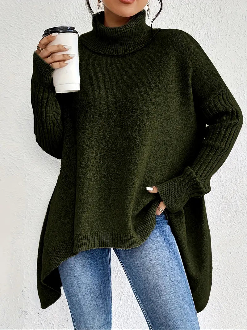 Gemütlicher langer Rollkragenpullover für täglichen Komfort