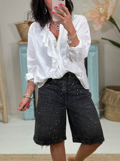 Verzierte Denim Bermuda-Shorts