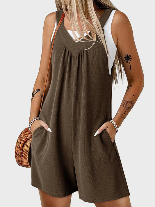 Damen V-Ausschnitt Jumpsuit mit breiten Trägern, lässig