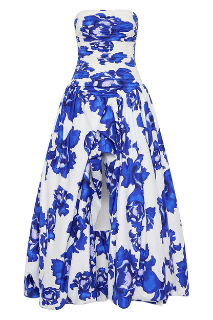 Maxikleid mit Blumenmuster, Carmen-Ausschnitt und gerafftem Saum