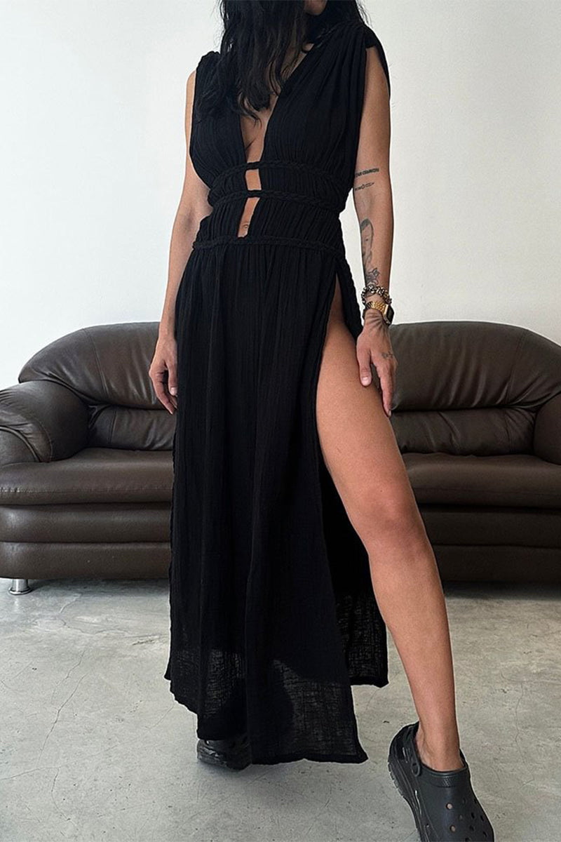 Böhmisches V-Ausschnitt Strandkleid mit Schlitz