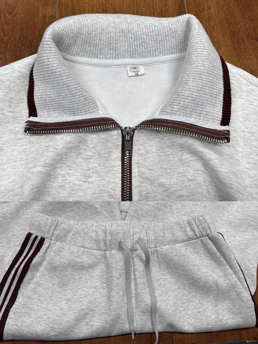 Pullover mit halbem Reißverschluss & Hose mit weitem Bein Set