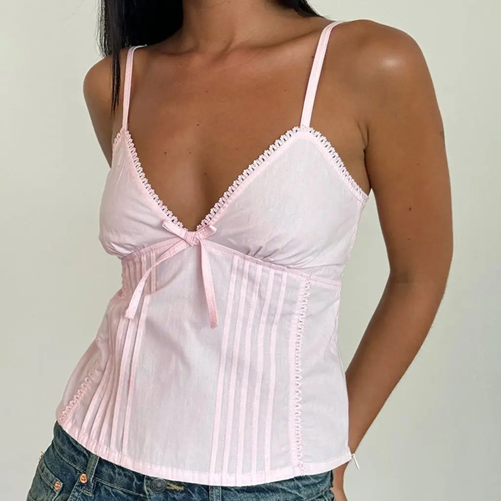 Schickes Crop-Top mit V-Ausschnitt und verstellbarer Schleife