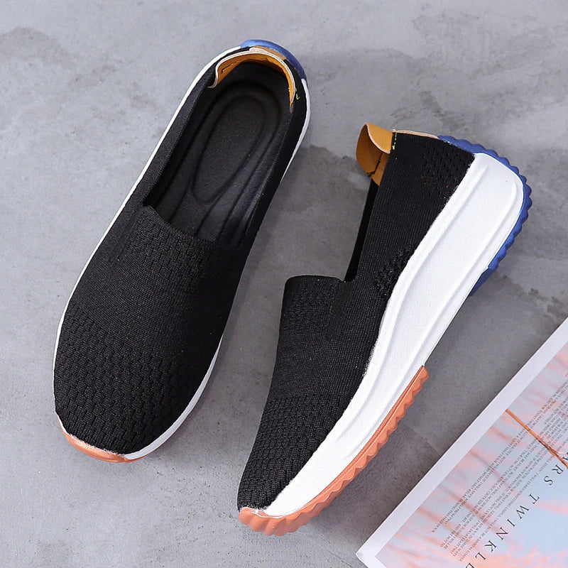 Damen Mesh Flache Slip-On Freizeitschuhe