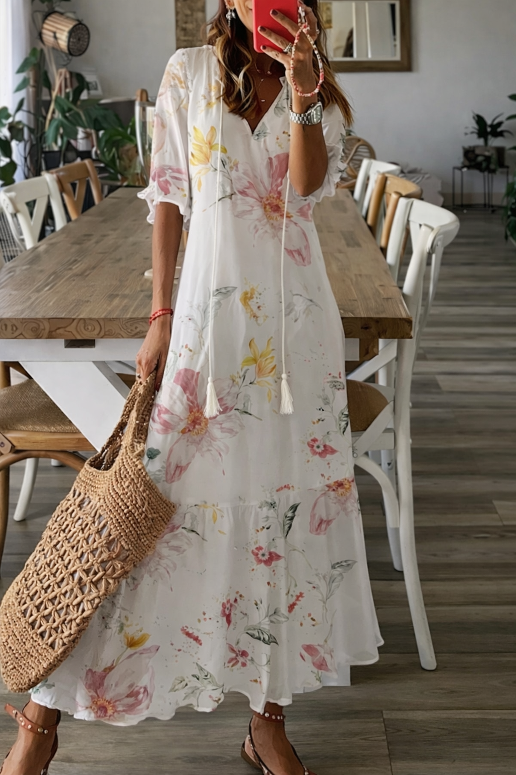 Ärmelloses Maxikleid für Damen mit Taillengürtel