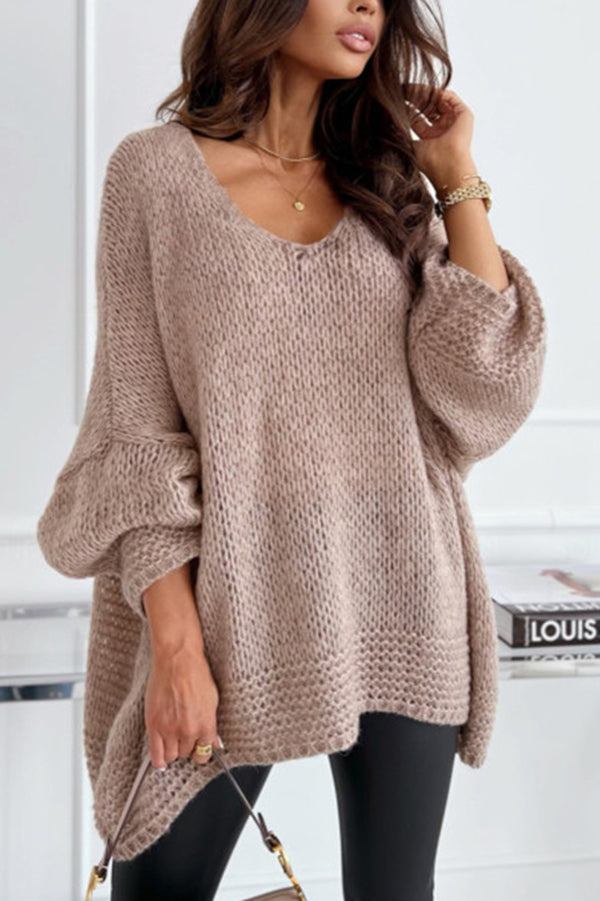 Gemütlicher Weiter V-Ausschnitt Lässiger Grobstrickpullover