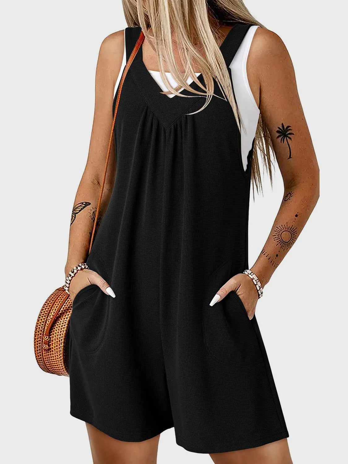 Damen V-Ausschnitt Jumpsuit mit breiten Trägern, lässig