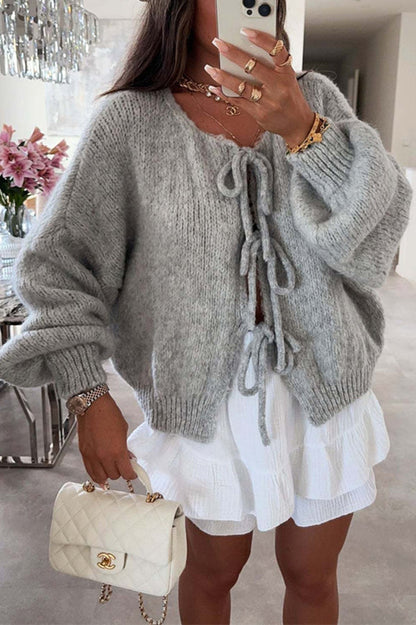 Gemütlicher V-Ausschnitt Strickpullover mit Schnürung