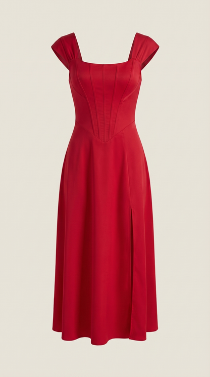Damen Korsett Midi Kleid Hochzeitsgast Kleid