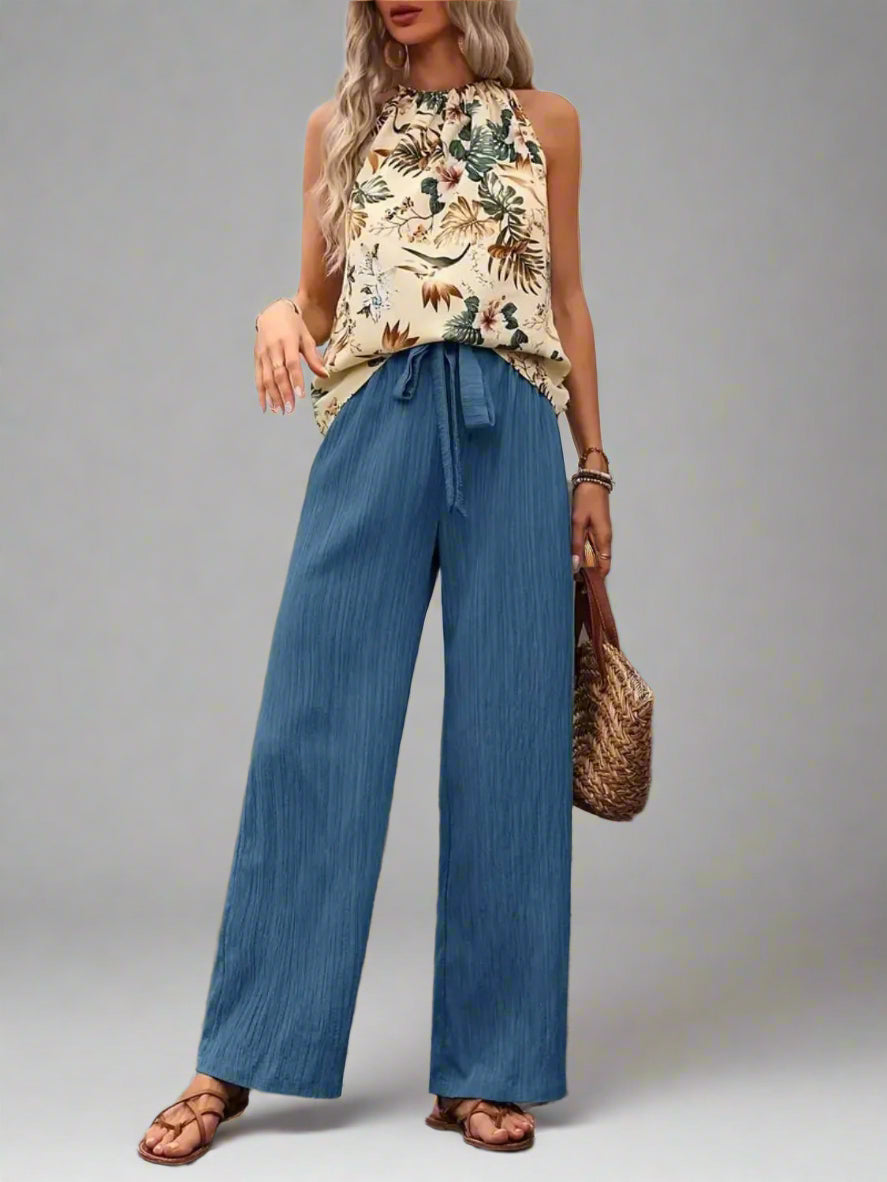 Damen bedrucktes Tanktop und Hose mit weitem Bein Set