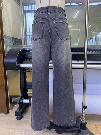 High-Waist Weitbein Grafik Denim Jeans