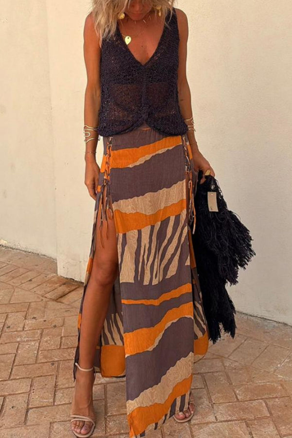 Boho Gestricktes V-Ausschnitt Hohl Lockeres Tanktop
