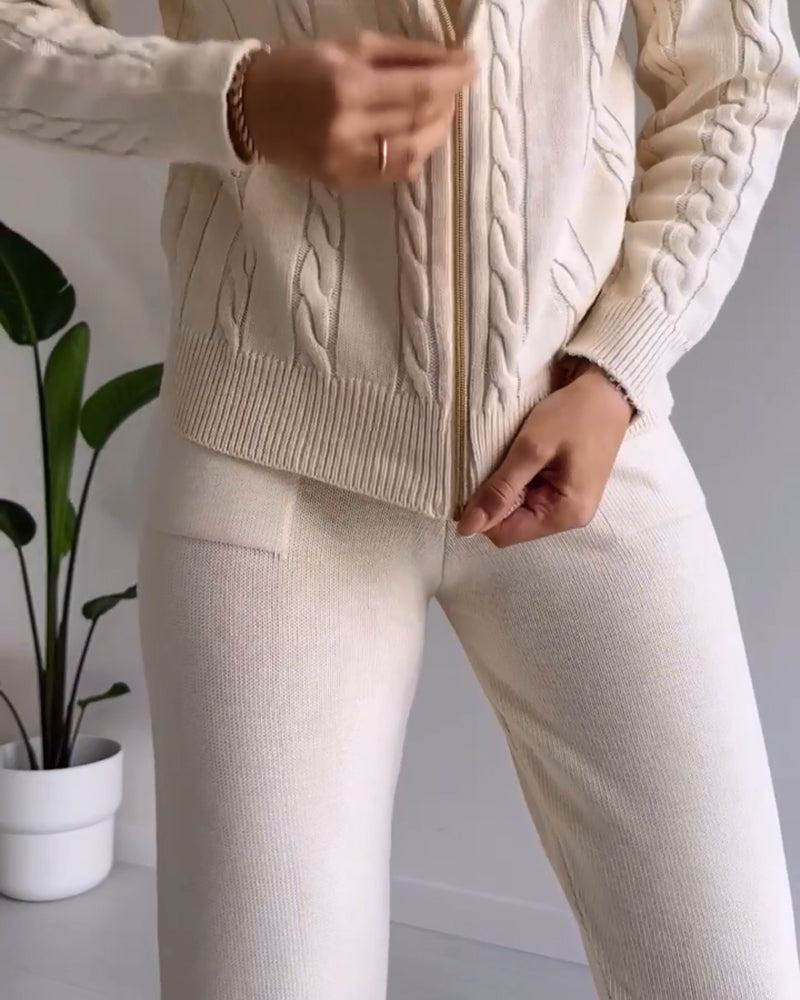 Legeres Jacquard-Strickjacken-Set mit Twist-Muster