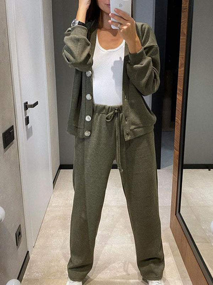 Gemütliches legeres V-Ausschnitt Pullover- und Hosen-Set