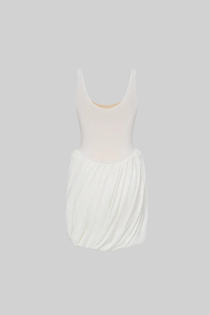 Weißes Drapiertes Minikleid mit Skulpturalem Rock und Seitenschlitz