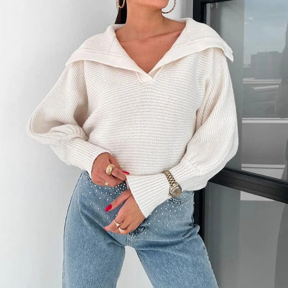 Gemütlicher Strickpullover mit Laternenärmeln und offenem Kragen