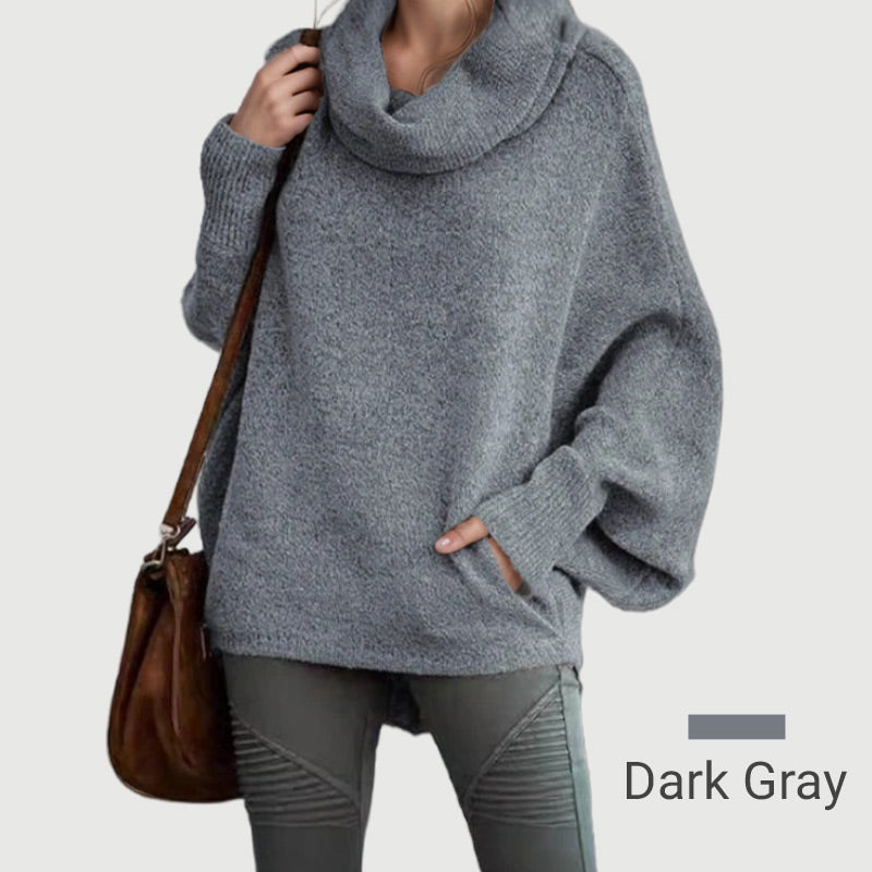 Gemütlicher Fledermaus-Umlegekragenpullover mit Taschen