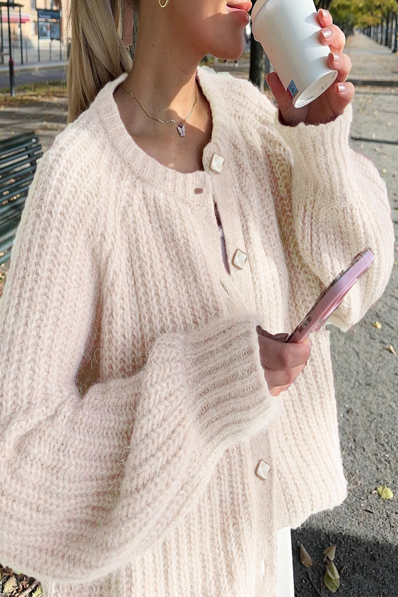 Legerer Knopf-Strickpullover mit O-Ausschnitt Outerwear