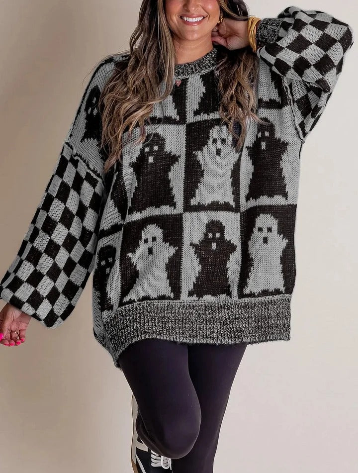 Halloween Karo Strickpullover