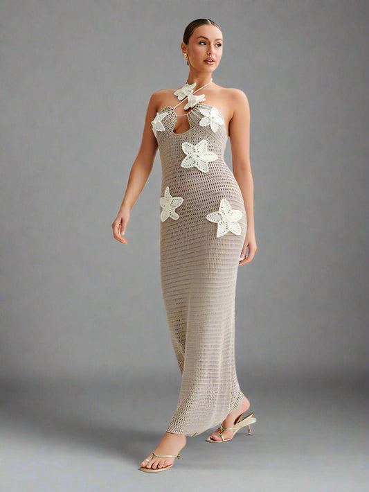 Oli® | Elegantes Strickkleid mit Hohlsaum, ärmellos, Neckholder und Bindeband