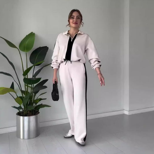 Elegantes 2-teiliges Set mit Reißverschluss-Reversoberteil und Hose