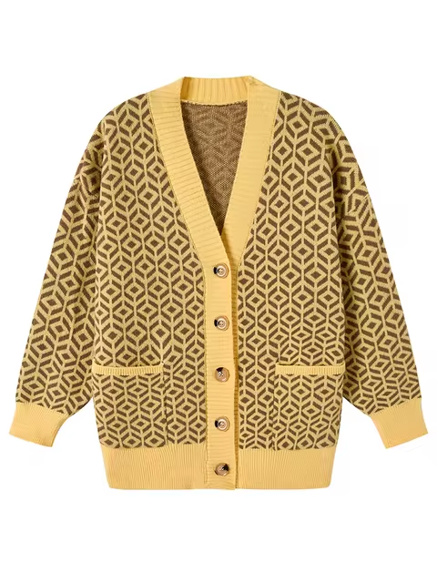 Gemütliche geometrische Strickjacke mit Knöpfen