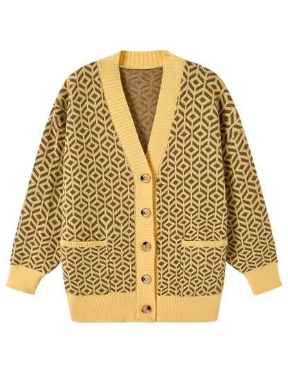 Gemütliche geometrische Strickjacke mit Knöpfen
