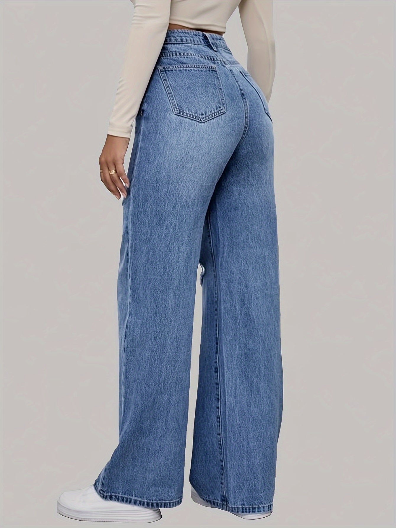 High-Waist Weitbein Grafik Denim Jeans