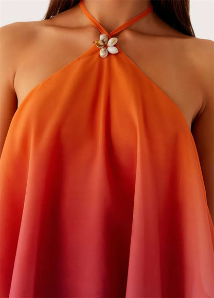 Rosa Farbverlauf Mini Kleid mit Rüschensaum