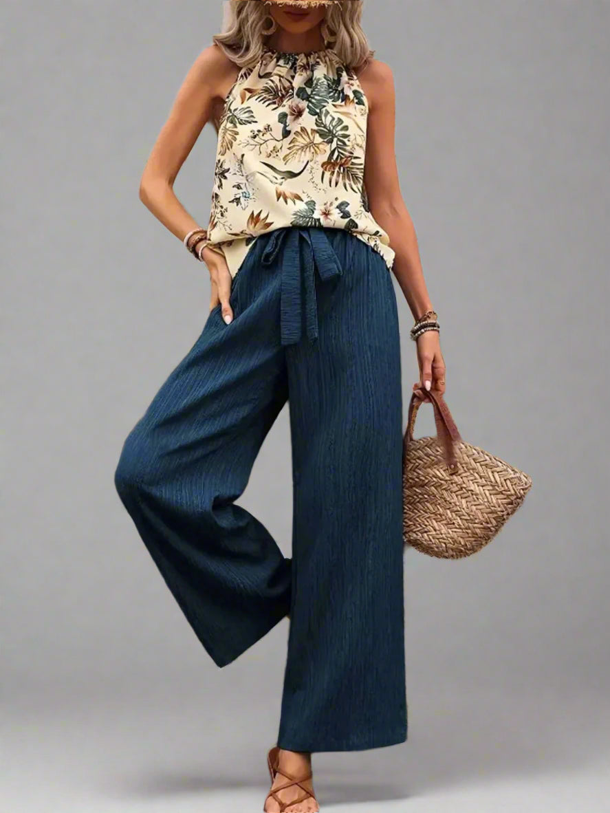 Damen bedrucktes Tanktop und Hose mit weitem Bein Set