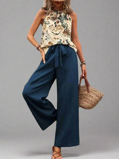 Damen bedrucktes Tanktop und Hose mit weitem Bein Set