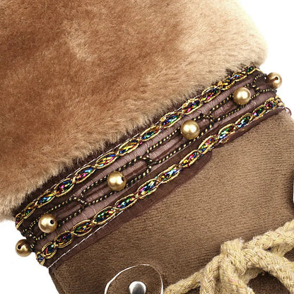 Boho Chic Kunstwildleder knielange Winterstiefel