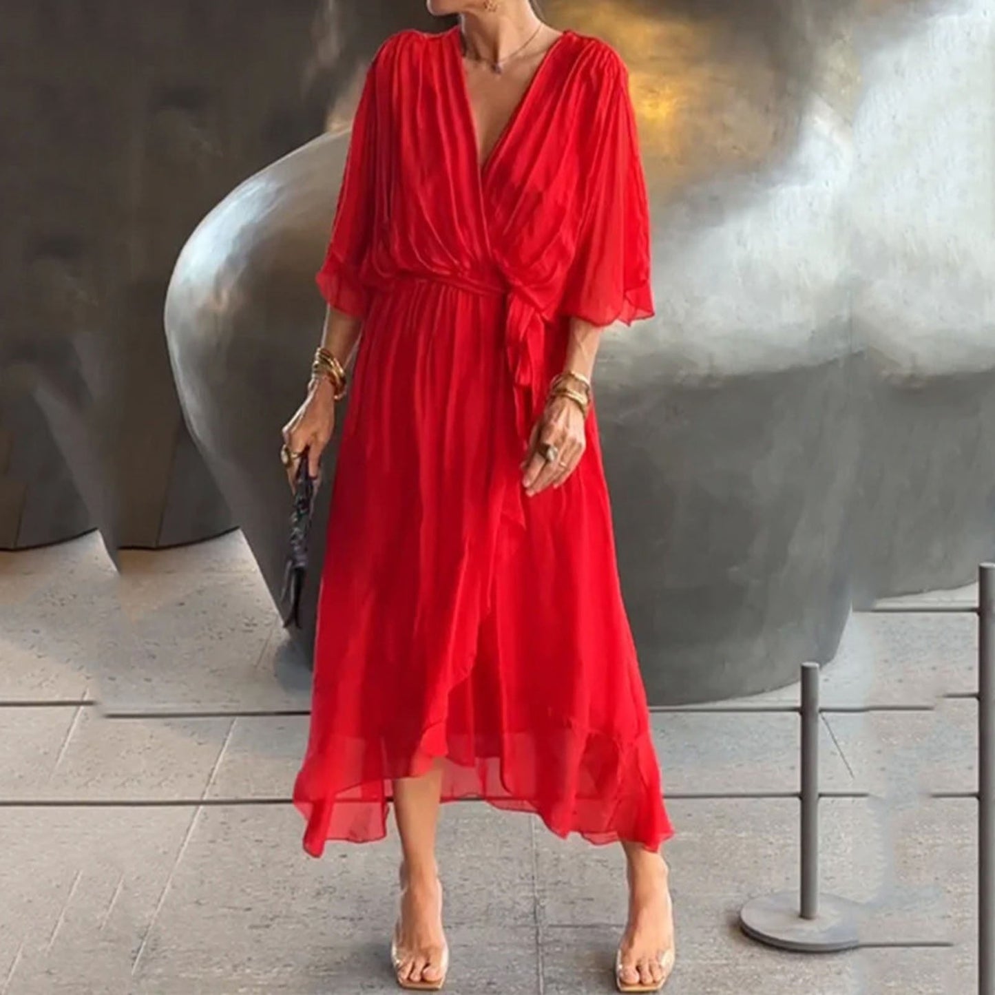 Elegantes V-Ausschnitt Sommerkleid für Damen