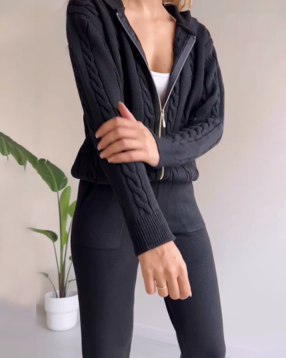 Legeres Jacquard-Strickjacken-Set mit Twist-Muster
