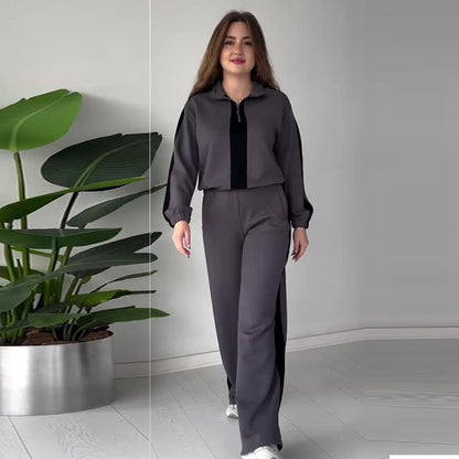 Elegantes 2-teiliges Set mit Reißverschluss-Reversoberteil und Hose