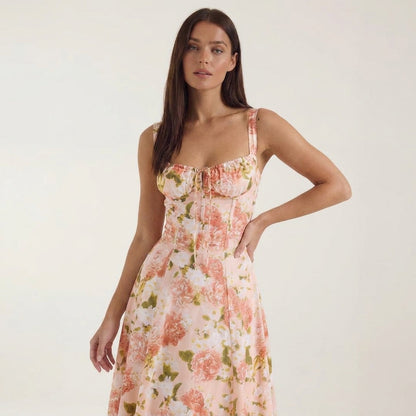Damen Midikleid mit Blumenmuster Hochzeitsgastkleid