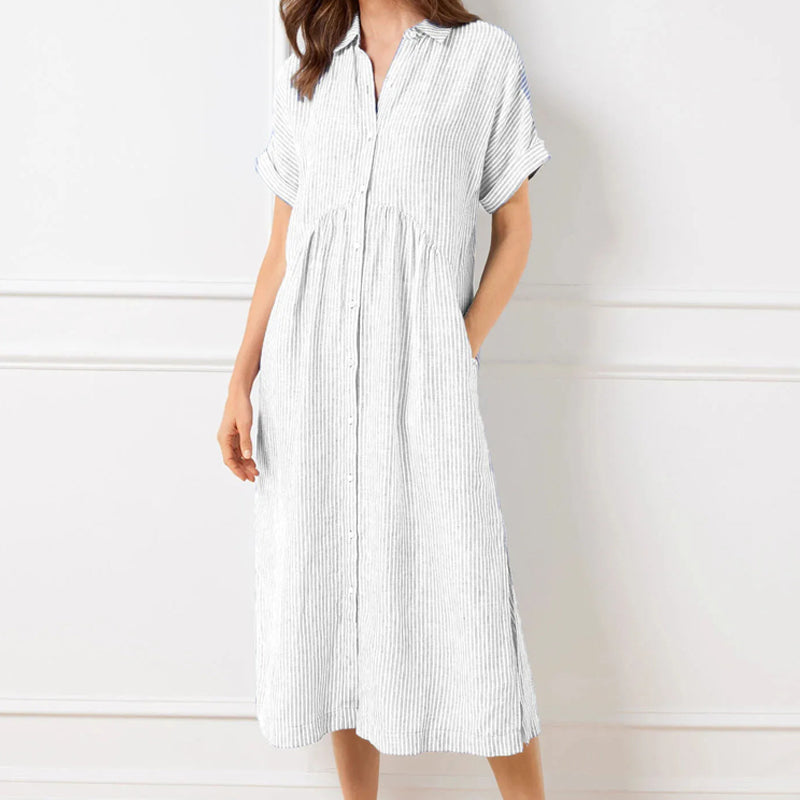 Gestreiftes Hemdblusenkleid mit Revers und Knöpfen für Damen