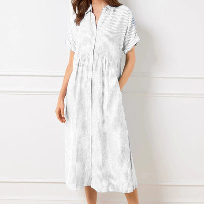 Gestreiftes Hemdblusenkleid mit Revers und Knöpfen für Damen