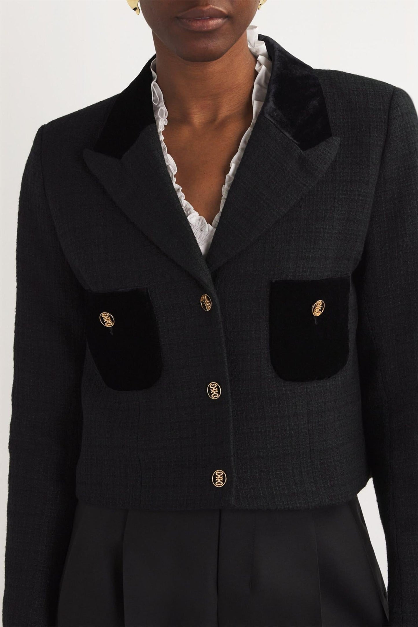 Velvet-Blazer mit Metallknopf-Details