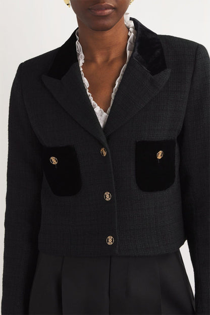 Velvet-Blazer mit Metallknopf-Details