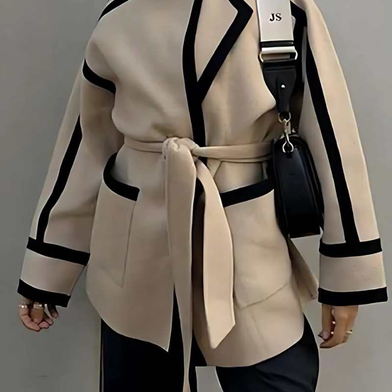 Schicker Wickel-Taillengürtel-Blazer mit Kontrastdetails für Damen