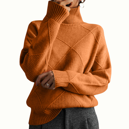 Gemütlicher geometrischer Strick-Pullover mit Rollkragen für Herbstschichten